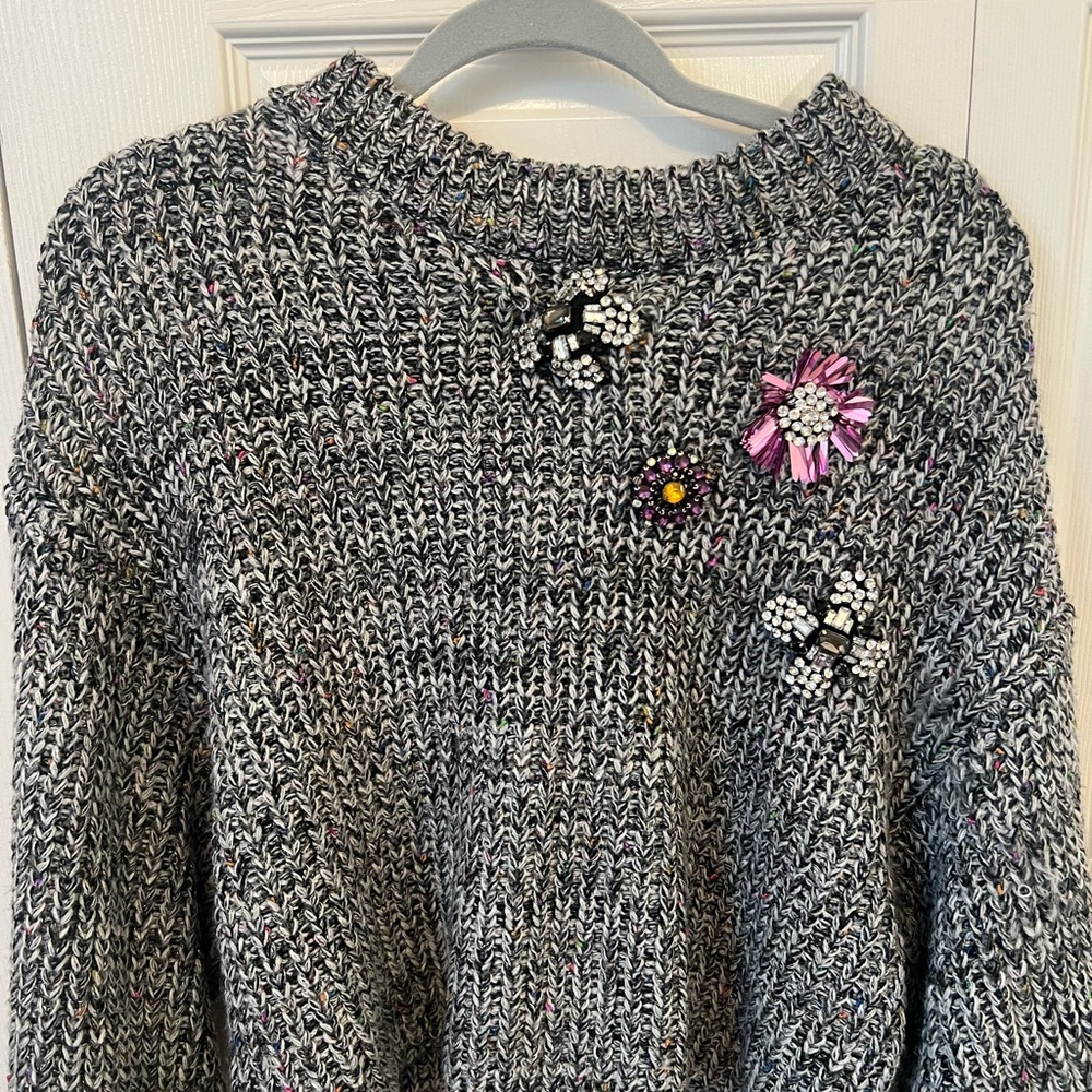 Fashion Nova Black and White Sweater with Floral Details